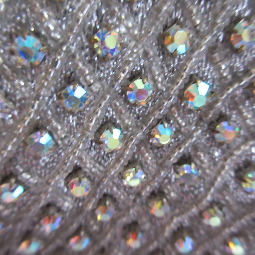 Silver Seed Bead AB Rhinestone Evening Bag Purse Metal Frame Kiss Lock Hong Kong - Picture 4 of 16